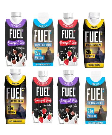 FUEL10K High Protein Banana Chocolate Strawberry & Vanilla Flavour Breakfast Milk Drink 330ml (Pack of 6 Random Mixed) Random Mixed 330 ml (Pack of 1)