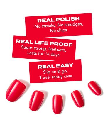 Hard Candy Press On Nails Fire Red | Short Round Fake Nails Gel-Like Shine | 30 Nail Kit with Glue & Reusable Case | Pack of 24 - Buy Online on SooperMarket.com