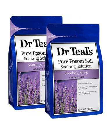 Dr. Teals Soothe & Sleep Lavender Soaking Solution Gift Set (2 Pack 3lbs ea.) - Pure Epsom Salt & Essential Oils Provide Relief from Daily Stress & Promote A Better Nights Sleep - at Home Remedy