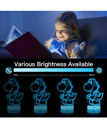 Eygerur Yoshi Night Light for Kids - 3D LED Illusion Lamp | 16 Colors Dimmable, USB Powered, Remote Control - Children's Room Decoration & Holiday Gift - Buy Online on SooperMarket.com