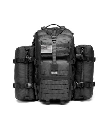 Military Tactical Backpack with 2 Detachable Packs, Army Assault Pack, Large Fieldline Molle Bag, Polyester Tactical Bag 50L (with 2 detachable bags) Black