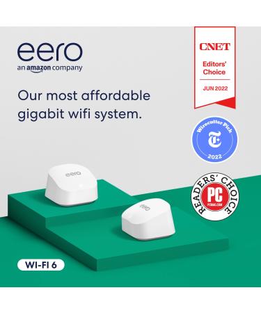 Amazon eero 6+ mesh Wi-Fi system | Fast and reliable gigabit speeds | connect 75+ devices | Coverage up to 3,000 sq. ft. | 2-pack, 2022 release 2 Pack