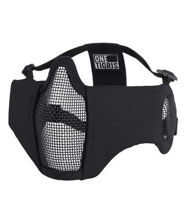 OneTigris 6" Foldable Half Face Airsoft Mesh Mask with Ear Protection, Military Tactical Lower Face Protective Mask Black