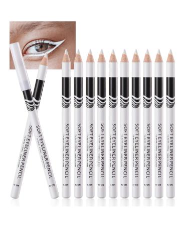White Eyeliner Pencils  12PCS Professional Highlighters Eye Liner Pencils Eye Brightener  White Eye Liners Makeup Pencils Waterproof Long-lasting Eyeshadows Beauty Makeup Tools for Women