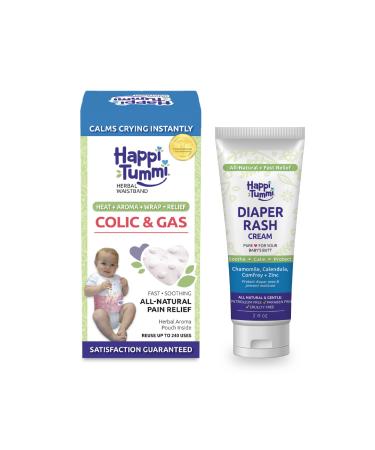 Happi Tummi Natural Colic Relief Belly Band Pink with Natural and Organic Diaper Rash Cream