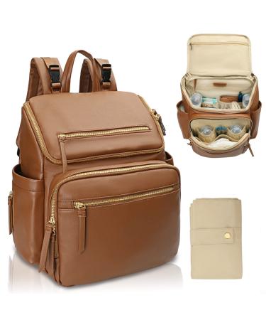 Miss Fong Baby wrap backpack diaper bag leather backpack with multifunction baby bags 19 diaper bag organizer diaper pad wrapping tasping stroller hook-brown