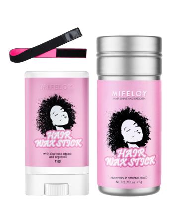 75g Women Hair Wax Stick 15g Pomade Tamer Stick for Smoothing Flyaways Edge Control Taming Frizz Baby Hair Bed Head Styling Cream Gel for Wigs Slick Back Hair Glue Elastic Lace Melting Wig Band