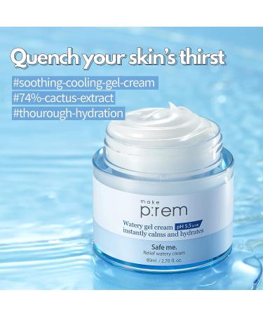 MAKEPREM Safe Me Relief Watery Gel Cream pH 5.5 2.70 Fl Oz | Calming Hydration with JEJU Cactus Extracts & Hyaluronic Acid - Buy Online on SooperMarket.com