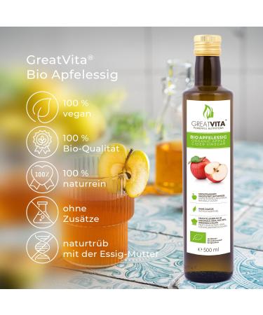 GreatVita Organic Apple Cider Vinegar - 4 x 500ml Naturally Cloudy & Unfiltered with Mother | High-Quality Health Booster - Worldwide Shipping - Buy Online on SooperMarket.com