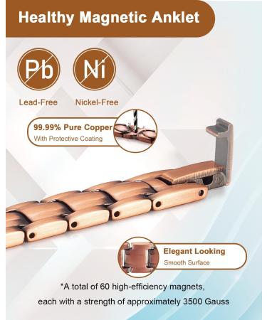 EnerCoppeX Copper Ankle Bracelet for Women Magnetic Pure Solid 99.99% Copper Lymph Detox Anklet 3500 Gauss Effective Magnet (CAC-0001W) - Buy Online on SooperMarket.com