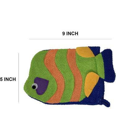 Colorful Fish Glove Washcloth and Loofah Set - Ideal for Kids and Adults Bath/Shower - Assorted Colors - Wholesale Bulk Lot - Buy Online on SooperMarket.com