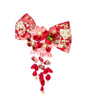 Amosfun Japanese Style Hairpin Hairbands for Womens Hair Flower Hair Clip Kanzashi Hair Barrettes Hair Pin Girls Barrettes for Hair Japanese-style Headdress Clothing Alloy Miss Kimono 16x12cm Red
