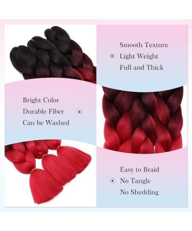Tess Braids Extensions Ombre 60cm - Jumbo Kanecalon Hair for Box Braids | 100g (Black Red Ombre) - Buy Online on SooperMarket.com