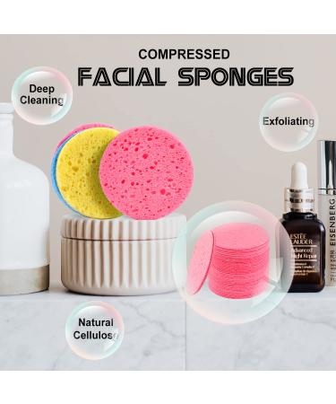 50-Count Compressed Facial Sponges - 100% Natural Cellulose Spa Sponges for Cleansing, Exfoliating, and Makeup Removal - Pink - Buy Online on SooperMarket.com