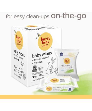 Burt's Bees Baby Wipes - Unscented Towelettes for Sensitive Skin - All Natural with Aloe & Vitamin E - Fragrance Free - 6 Flip-Top Packs - 432 Wipes Total - Buy Online on SooperMarket.com
