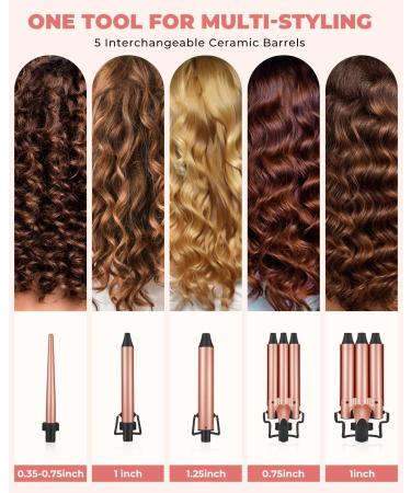 5 in 1 Curling Iron Set - Ohuhu Curling Wand with Interchangeable Ceramic Barrels LED Display & Heat Protective Glove for Perfect Curls - Buy Online on SooperMarket.com