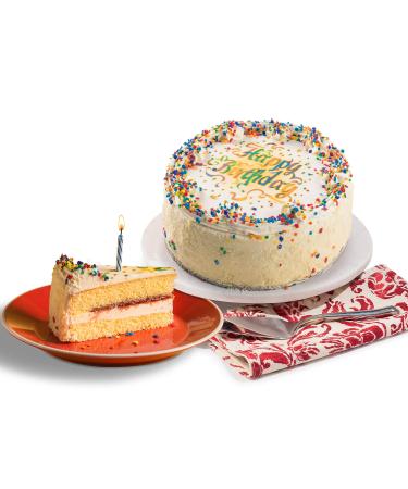 David's Cookies Vanilla Birthday Cake 7"- Premium Fresh Ingredients - Surprise Your Friend and Family With Our Vanilla and Raspberry Flavor Birthday Cake Dessert 7 Inch (Pack of 1)