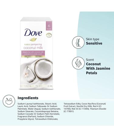 Dove Purely Pampering Coconut Milk & Jasmine Petals Beauty Bar - 6 Bars (3.75 oz each) - Moisturizing Soap for Soft Skin - Buy Online on SooperMarket.com