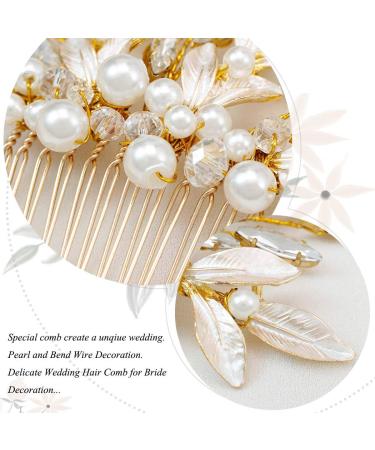 Unicra Gold Leaf Bride Wedding Hair Comb with Crystals and Pearls - Bridal Headpiece for Women and Girls - Buy Online on SooperMarket.com