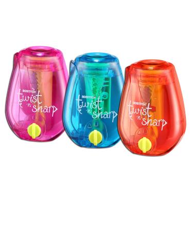 Bostitch Office Twist-N-Sharp Manual Pencil Sharpener Easy Open Tray Perfect for Kids Works with Colored Pencils & Makeup Pencils 3-Pack 3 Pack
