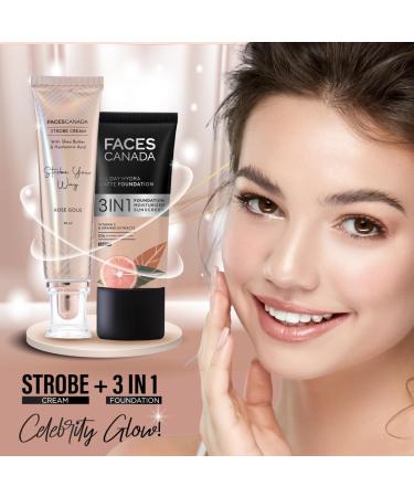 FA..CES/ CANADA Strobe Cream - Rose Gold 30ml | Primer + Highlighter + Moisturizer | Shea Butter & Hyaluronic Acid | Intense Hydration | Flawless Radiant Dewy Skin | Illuminating & Glowing Makeup Base - Buy Online on SooperMarket.com