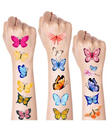 100 Colorful Waterproof Butterfly Temporary Tattoos - Watercolor Flower & Butterfly Stickers for Women, Kids - Body & Face Decoration, Party Favor - Buy Online on SooperMarket.com