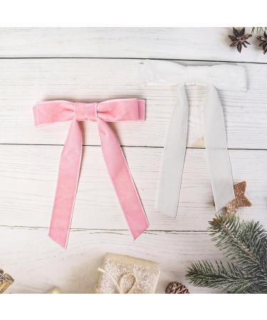 2Pcs Velvet Hair Bows | White Pink Hair Clips for Girls & Women | Vintage Hair Accessories - Buy Online on SooperMarket.com