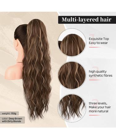 19.68 Inch Ponytail Extension Human Hair Ponytail Wave Drawstring Pony Hair Extension Synthetic Pony Tail Hair Pieces for Women Long Wavy Soft Natural Pony Tails Extensions Brown - Buy Online on SooperMarket.com