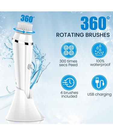 4 in 1 Facial Cleansing Brush - Electric Face Spin Brush with 4 Replacement Heads for Cleaning Exfoliating Massaging (White) - Buy Online on SooperMarket.com