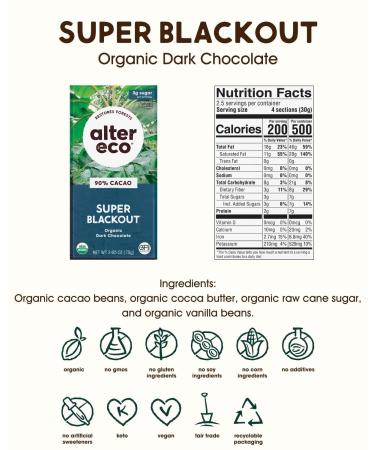 Alter Eco Deepest Dark Chocolate Bar 90% Cocoa - Organic Super Blackout (2.65 oz) - Buy Online on SooperMarket.com