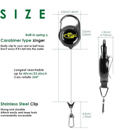 3Pcs SF Fly Fishing Zinger Retractor Combo Steel Cord Black Carabiner | Angler Tool Gear - Buy Online on SooperMarket.com