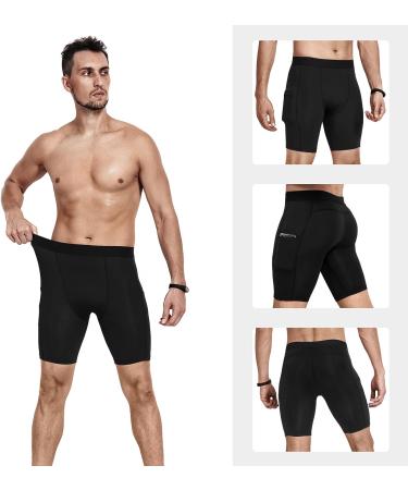 Niksa Men's Compression Shorts 3 Pack with Pockets - Large Black - Running, Workout, Fitness - Buy Online on SooperMarket.com