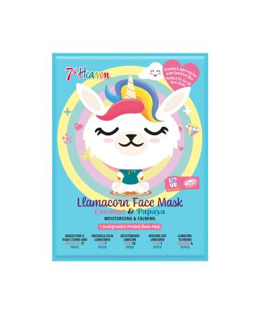 7th Heaven Llamacorn Sheet Face Mask Skincare for Kids Aged 8+ Fanciful Llama and Unicorn Mix Face Mask Sheet with Coconut & Papaya Sheet Mask to Calm Hydrate & Moisturise Skin