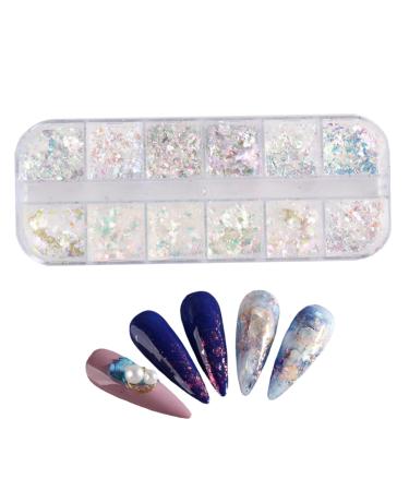 1PC Nail Art Glitter Flake Nail Art Foil Flake Nail Glitter Flakes Shining Holographic 12 Grids Nail Glitter Flake for Summer Nail Art Decoration