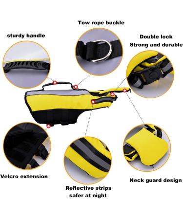 Dog Life Jacket Vest with Detachable Airbags & Buoyancy | Safety Adjustable Swimsuit for Dogs - L Yellow - Buy Online on SooperMarket.com