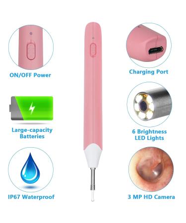 3.9mm Otoscope Ear Endoscope for Ear Wax Removal | 6-Light Ear Inspection Camera HD Waterproof Ear Scope for Kids and Adults | Pink | Compatible with Android iPhone - Buy Online on SooperMarket.com