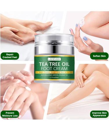 Tea Tree Oil Foot Cream Foot Balm for Cracked Dry Feet Athletes Foot Nail Fungus Hydrates and Moisturizes Callused Feet - Heel Cream All Natural Foot Cream Hand Cream - Helps Soothe Irritated Skin - Buy Online on SooperMarket.com