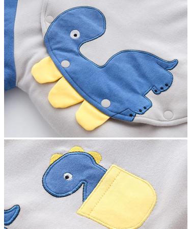Baby Snowsuit Winter Romper | Cotton Jumpsuit with Detachable Hood | Cartoon Dinosaur Design | 6-9 Months Blue - Buy Online on SooperMarket.com