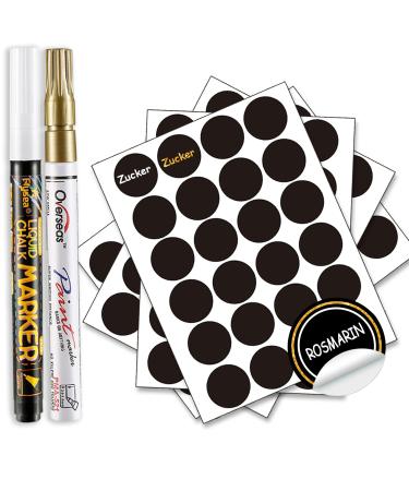Dzsee labeling Self -adhesive round (4cm ) blackboard sticker black round sticker for labeling for glasses - stickers labels labels adhesive labels - extinguished waterproof for jam glass 96stk +2 pens