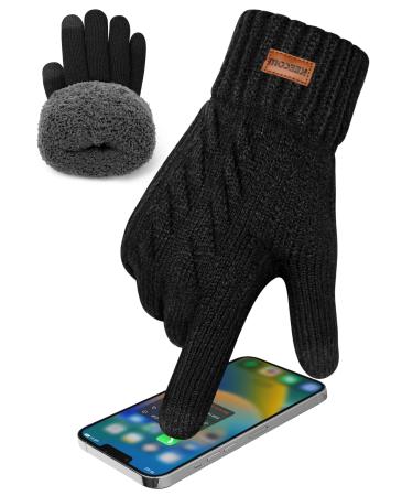 Keecow gloves men winter gloves men's touchscreen warm thermo fleece knitting gloves for outdoor sports running leisure black black