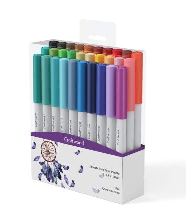 CRAFT WORLD 0.4 Tip Fine Point Pens for Cricut Maker 3/Maker/Explore 3/Air 2 Ultimate Fine Point Pens Set of 30 Pack Assorted Tools Accessories Writing Drawing Pen Compatible with Machine