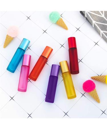 Alledomain 8PCs 10ml Essential Oil Roller Bottles - Colorful Refillable Frosted Glass with Stainless Steel Balls & Dripper - Buy Online on SooperMarket.com