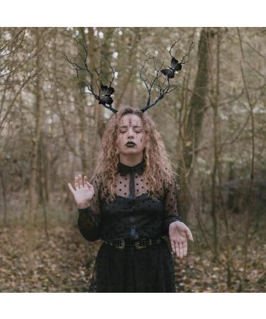 minkissy Womens Headbands Antler Headband Tree Branches Headdress with Butterflies Halloween Deer Horn Cosplay Costume Hair Accessory for Women Womens Hair Accessories Black - Buy Online on SooperMarket.com