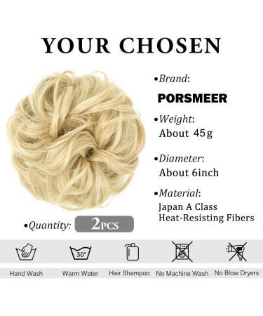 2PCS Beach Blonde Messy Bun Hair Scrunchies Ponytail Extension for Women Girls - Synthetic Wavy Curly Updo Hair Pieces in 613# Color - Buy Online on SooperMarket.com