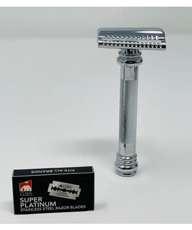 G.B.S Slant Safety Razor Shaving Set | Chrome Stubble Remover Brush & Stand - Classic Shave + 10 Blades - Buy Online on SooperMarket.com