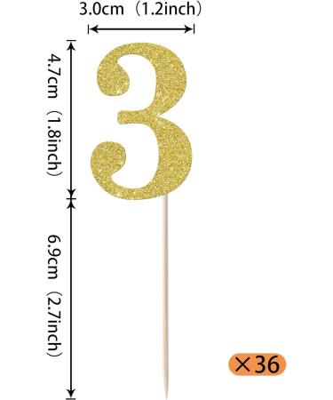Rsstarxi 36 Pack 3rd Birthday Cupcake Toppers Gold Glitter Age Three Number 3 Cupcake Picks Third Birthday Cake Decorations for Baby Shower Birthday Anniversary Party Decorations Gold Number 3 - Buy Online on SooperMarket.com
