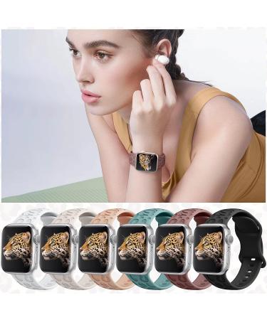 6 Pack Leopard Engraved Apple Watch Bands - Waterproof Cheetah Sport Silicone Wristbands for Women - Compatible with iWatch Series 8 7 6 5 4 3 2 SE - Starlight-38 A - Black/Pink Sand/Pine Green/Starlight/Smoke Violet/White - Buy Online on SooperMarket.com