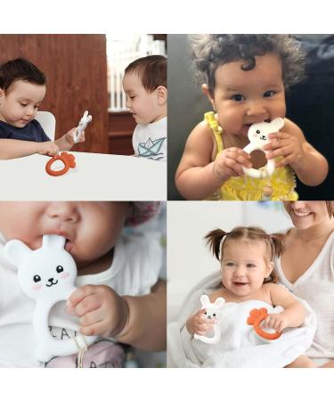 PAPACHOO Teething Toys 2 Pack - Bunny Carrot Silicone Infant Teether Set | BPA Free Baby Soothing Toy for Teething Relief - Buy Online on SooperMarket.com