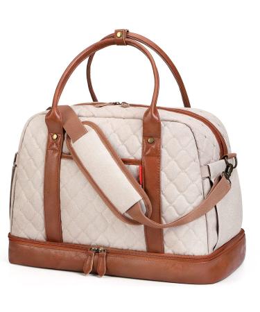 Diaper Bag Tote with Separated Bottom Compartment and Changing Pad, Lekebaby Travel Diaper Bag for Mom Beige