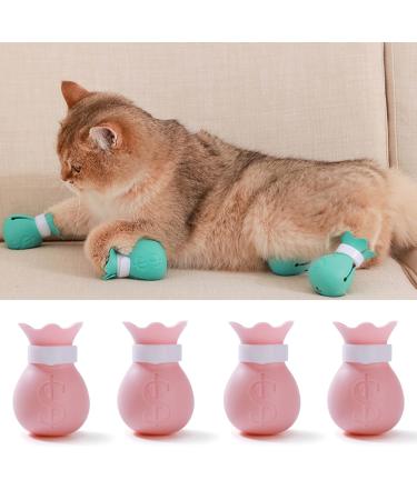4 pieces of anti-scratch boots: Silicone cat shoes with adjustable paw protection for bathing shaving examining and treating cats. (Powdered) Rosa cat paw cover Type1